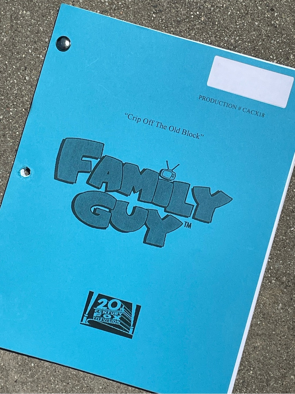 Family Guy 2014 Production Used Table Script Crip Off the Old Block 1st TINY TOM